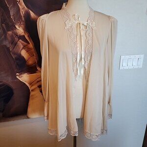 Vintage Petra Fashions Nylon Bed Jacket S Ivory Long Sleeve Lingerie Sleepwear